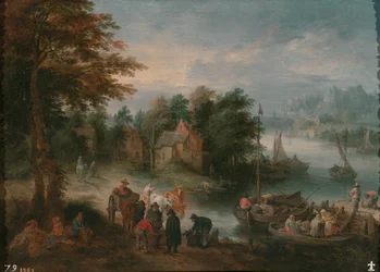 Fluss mit Menschen und Vieh